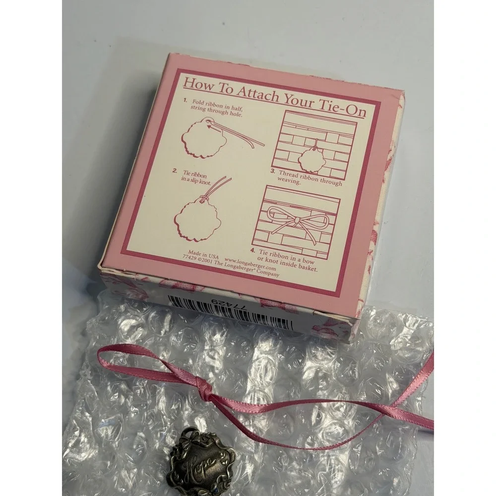 Longaberger Horizon Of Hope Tie-On Silver Pewter Tone Basket Charm Pink Ribbon